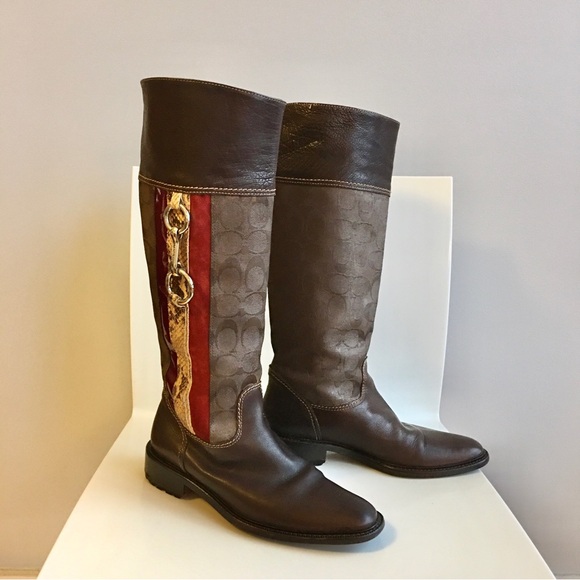 Coach Shoes - Coach ROCHELLE Pull on Signature Canvas Leather Riding Boots